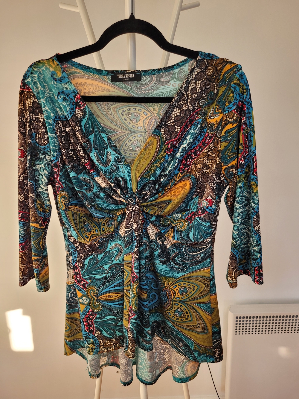 Terra Nostra Teal Paisley Twist-Front Blouse - Size M/L See measurements